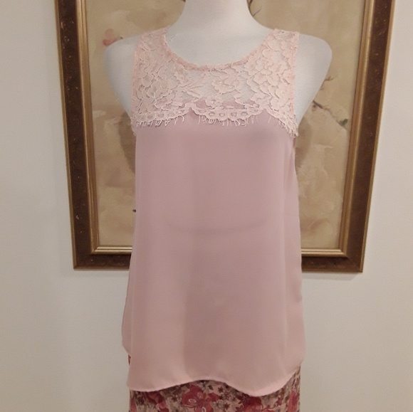 NEW. Blush Pink Chiffon Lace Blouse - Picture 4 of 4